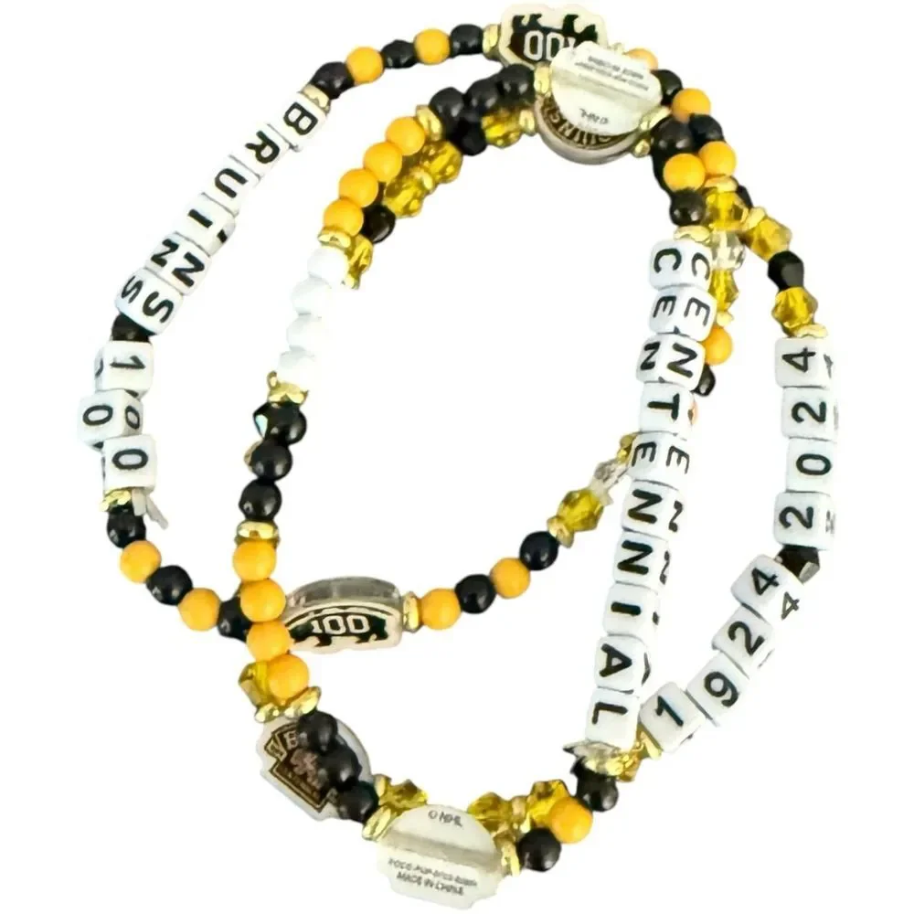 Foco Boston Bruins Ice Hockey Kids Set of 3 Centennial Bracelets.